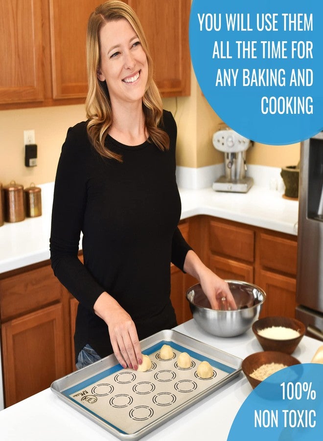 KPKitchen Silicone Baking Mat Set of 5-2 Half Sheets (Macaron & Cookie Circle On Mat) + 1 Quarter + 1 Round & 1 Square Size Silicone Baking Sheet - Nonstick & Easy to Clean - 100% Silicone Mats for Baking - Image 2